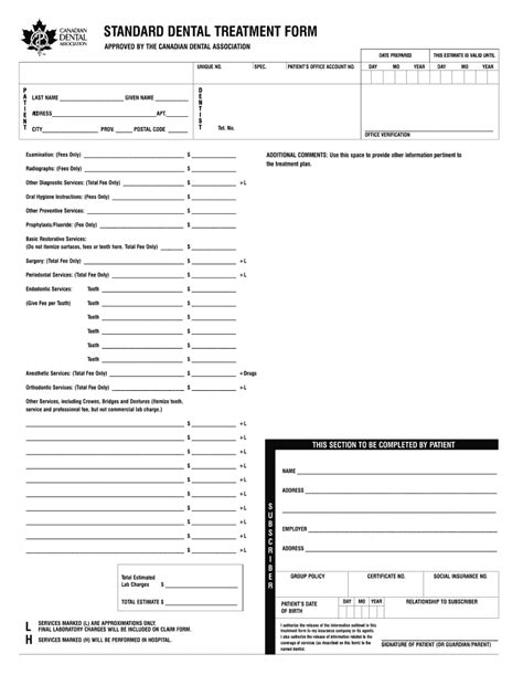 Fillable Online Cda Adc Standard Dental Treatment Form Cda Adc Fax