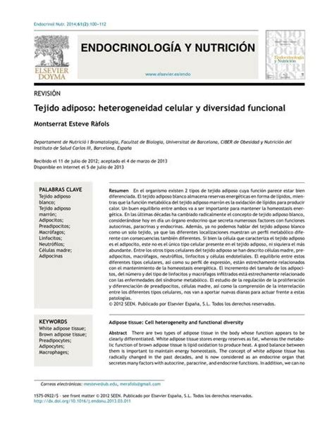 Tejido Adiposo Heterogeneidad Celular Y Diversidad Funcional Joaquin