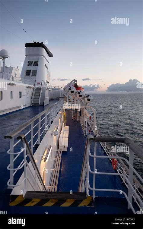 Early Morning Exterior View On Board The Brittany Ferries Ship MV