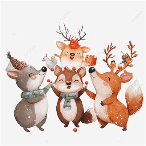 Animals Celebrating In Snowy Forest, Animals, Deer, Reindeer PNG ...