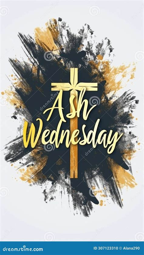 Ash Wednesday Calligraphy Lettering With Abstract Cross On Watercolor