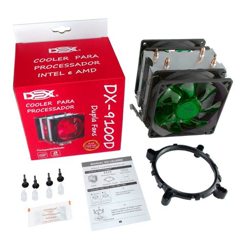 Cooler Para Processador Intel Amd Duplo Fans Verde DX 9100D Dex Canoas RS