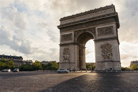 Triumphal Arch View In Paris City At Sunset Arc De Triomphe Paris