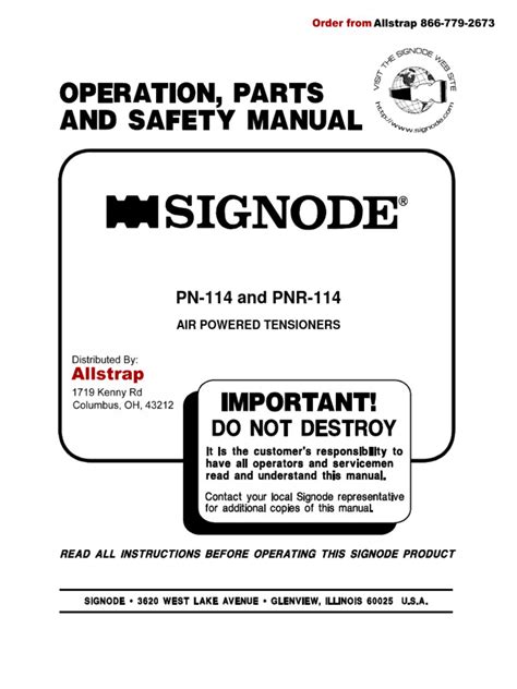 Signode Pn 114 And Pnr 114 Operation Parts And Safety Manual Pdf