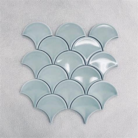 Green Tea Fan Fish Scale Wave Gloss Porcelain Mosaic 7675