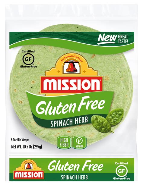 Mission Gluten Free Spinach Herb Tortilla Wraps 6 Count