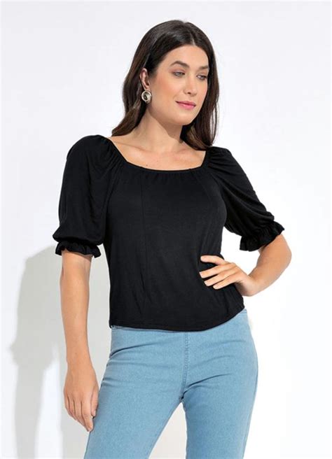 Blusa Decote Quadrado Preta Bonprix