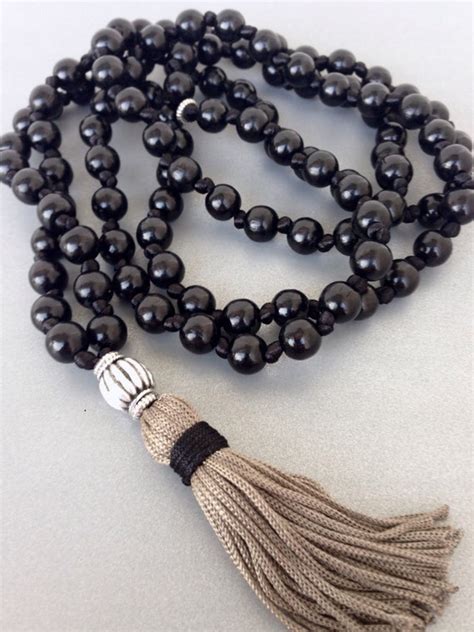 Black Mala Necklace Black Wood Mala Black Wooden By Katiaicrafts