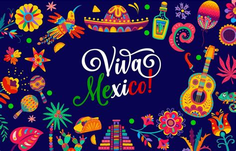 Viva Mexico Banner With Tropical Flowers Sombrero 36167577 Vector Art