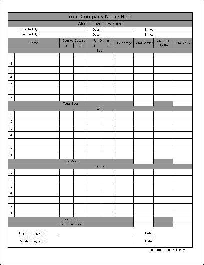 Free Personalized Detailed Wide Numbered Rows Alcohol Inventory From