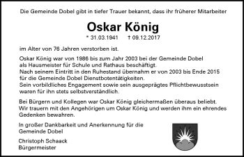 Traueranzeigen von Oskar König Schwarzwälder Bote Trauer