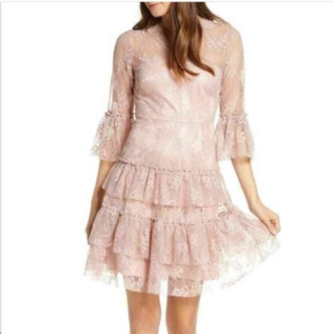 Eliza J Dresses Eliza J Bell Sleeve Lace Tiered Pink Blush Dress Sz