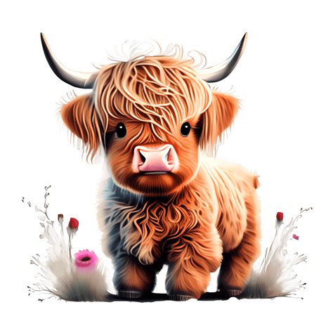 Adorable Cute Fluffy Baby Scottish Highland Cow Nursery Art Creative