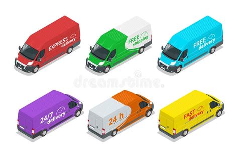 Isometric Icons Of Delivery Cars Express Free Or Fast Delivery Truck