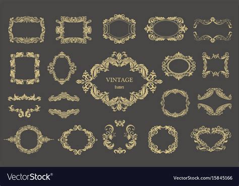 Set Of Gold Vintage Floral Frames Royalty Free Vector Image