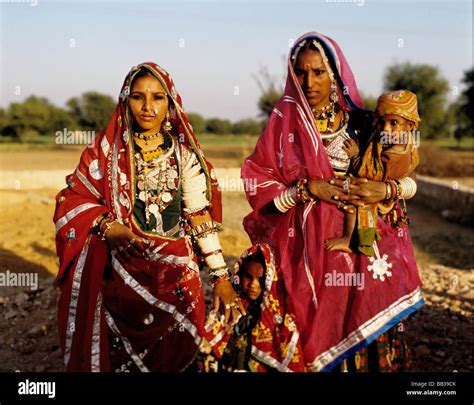 India Indian Banjara Women In Traditional Costume With Child Stock