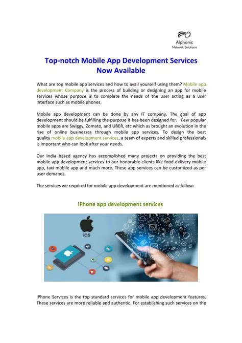 PPT Top Notch Mobile App Development Services Now Available