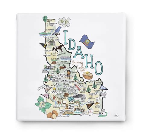 Idaho Art On Square Canvas Idaho Map Canvas Art Idaho Print For Wall