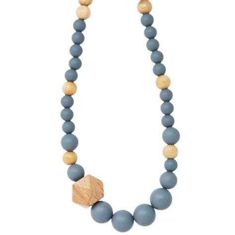 Collier D Allaitement Bijou Silicone De Dentition Gris Et Bois