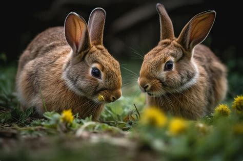 Dois Coelhos Na Grama Um Dos Quais Um Coelho Foto Premium