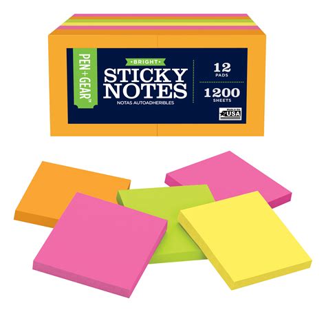 Pen Gear Sticky Notes 12 Pack Assorted Bright 3 Inches X 3 Inches