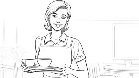 Premium Ai Image Continuous Line Drawing Waitress