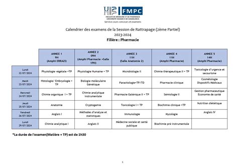 Calendrier Des Examens De La Session Du Rattrapage Me Partiel