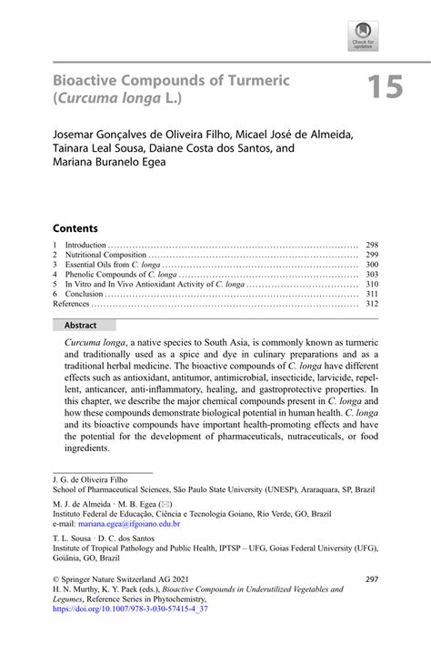 Pdf Bioactive Compounds Of Turmeric Curcuma Longa L