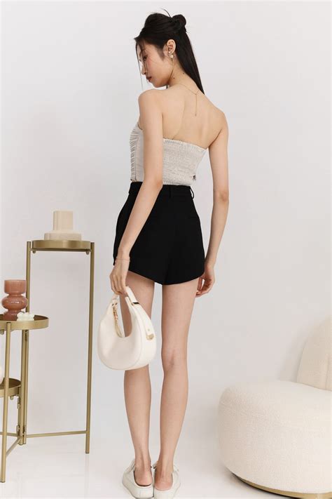 DEFECT Poline Pleated Padded Top in Nude Grey In XS S M The Style Soirée