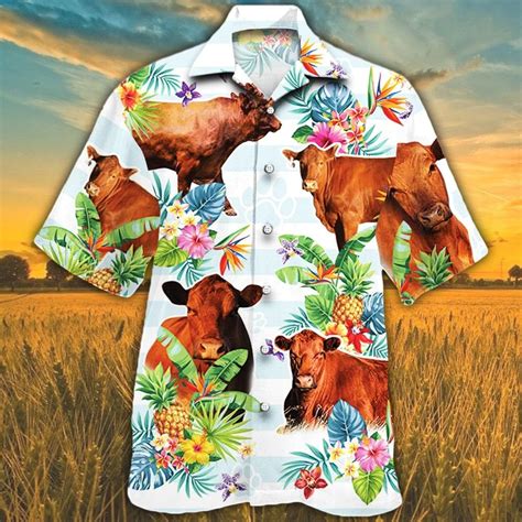 Red Angus Cattle Lovers Tropical Flower Hawaiian Shirt Trendy Aloha