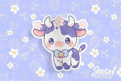 Charming Blueberry Cow Stickers Kawaii Vinyl Decals, Waterproof & Uv ...