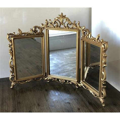 Syroco Mid Century Gold Tone Tri Fold Vanity Mirror Chairish