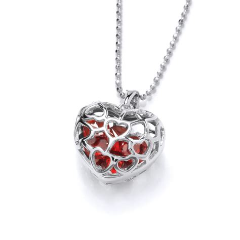 Silver Ruby Cubic Zirconia Eternal Heart Pendant Without Chain