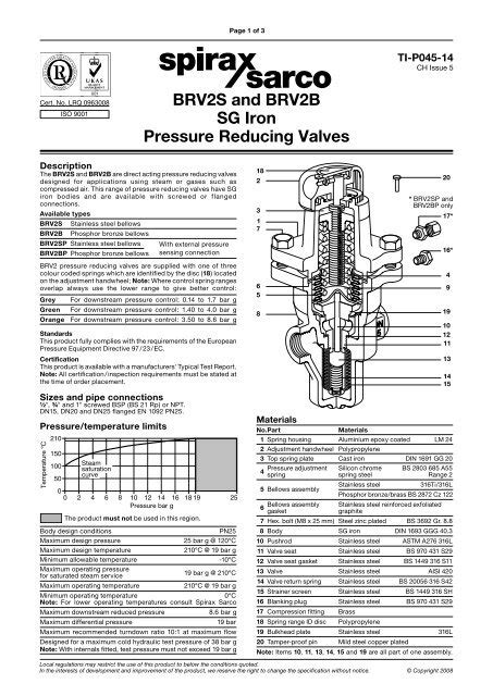 Brv S And Brv B Sg Iron Pressure Reducing Valves Spirax Sarco