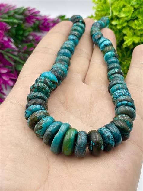 Natural Tibet Turquoise Donut Round Shape Necklace For Jewelry Etsy