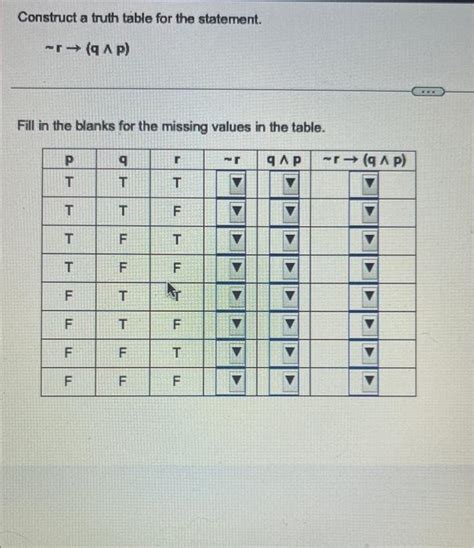 Solved Construct A Truth Table For The Statement ∼r→q∧p