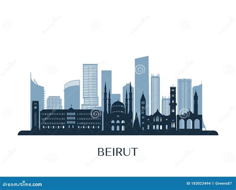 Beirut Skyline Monochrome City Silhouette Stock Vector Illustration