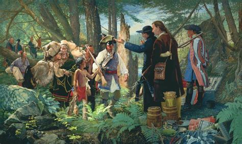 American Colonials With Indian Traders Historical Art The Artist