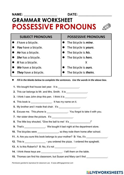 Possesive Pronouns 0430 Sofiaf1407 Live Worksheets