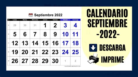 CALENDARIO SEPTIEMBRE 2022 PARA IMPRIMIR Y DESCARGAR GRATIS YouTube