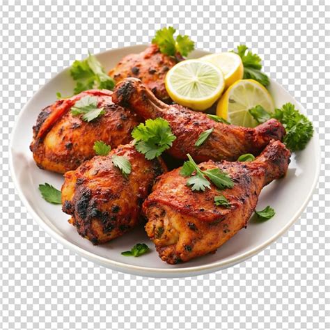 Tandoori Chicken On Plate Isolated White Background Premium Ai