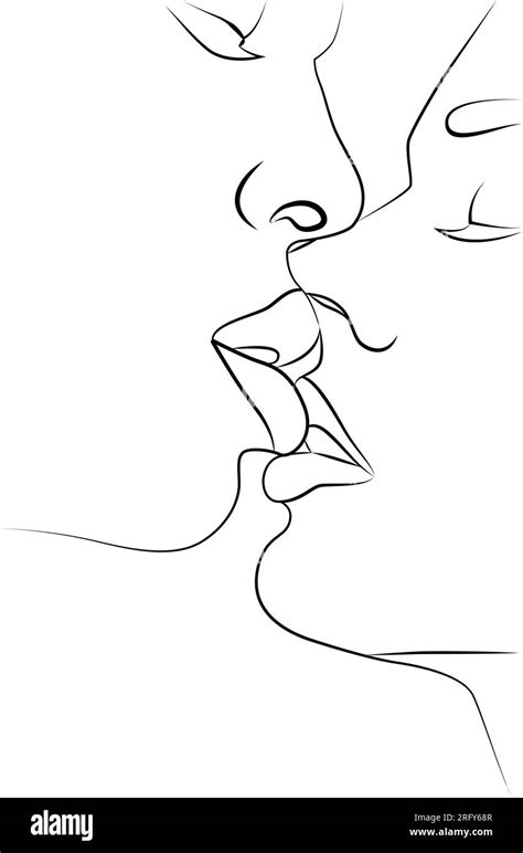 Kissing Couple Kiss Lips One Continuous Drawing In One Line