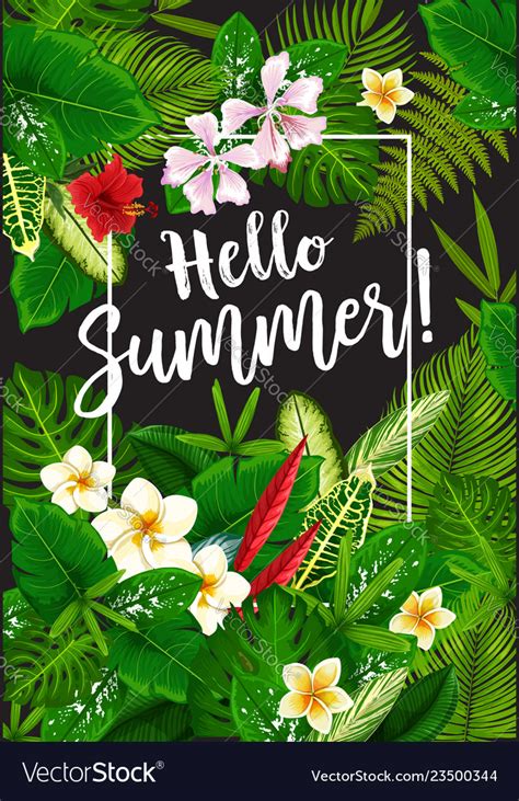 Hello Summer Poster With Tropical Plants Vector Image