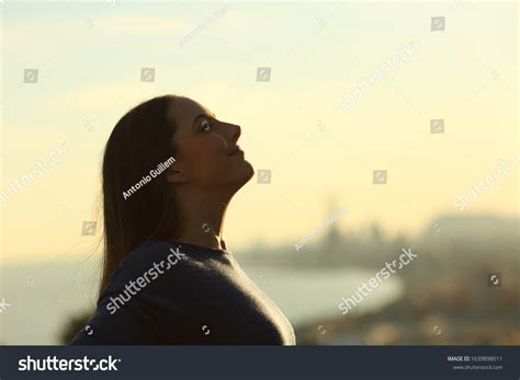 Side View Portrait Woman Silhouette Breathing Stock Photo 1639898011