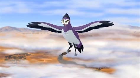 an animated bird flying through the sky above clouds