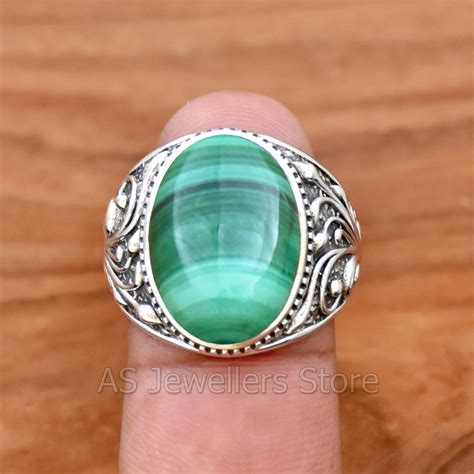 925 Sterling Silver Mens Ring Natural Malachite Ring Mens Ring Malachite Mens Ring Handmade