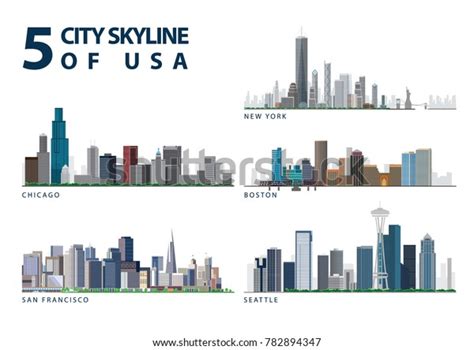 Illustration 5 Major City Skyline Usa Stock Vector (Royalty Free ...