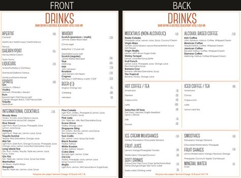 Baan Bayan Drinks Menu Baan Bayan I A Boutique Beachfront Hotel I Hua