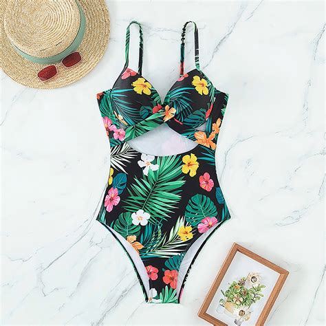 Ykohkofe One Piece Swimsuit Women Cross Hollow Out Slimming Jumpsuit