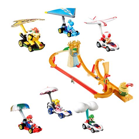 Hot Wheels Mario Kart Jungle Kingdom Raceway Mario Kart Glider Set Of Air Miles